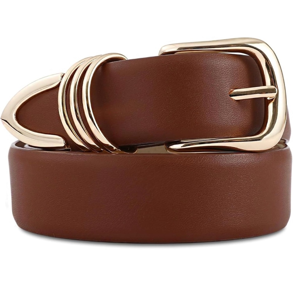 Dalia Chestnut Leather Belt with Gold Accents